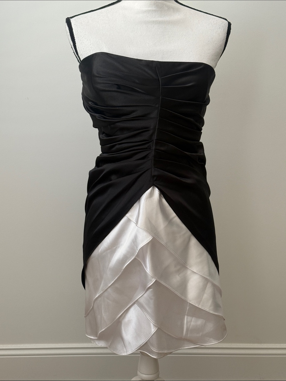 Blondie Nites Strapless Black and White Layered Strapless Cocktail Dress